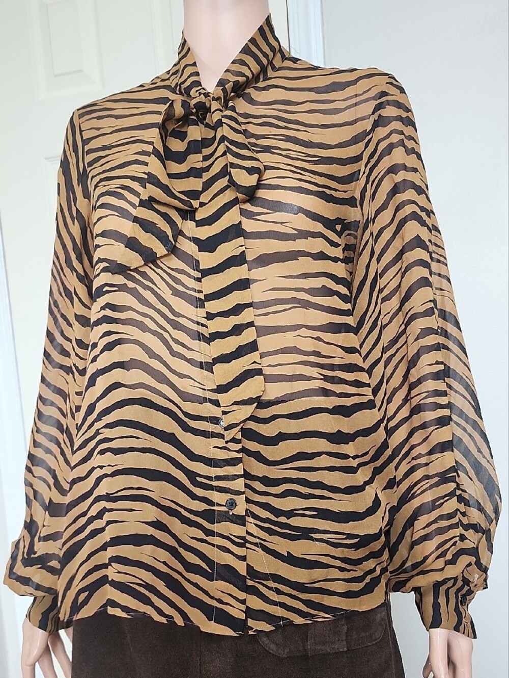 Nili Lotan Black and Tan Zebra-Print Blouse